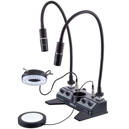 Amscope LED Illuminator Set with Stage-plate, Ring Light, two Gooseneck Lamps + Base Plate in Black Finish LED-312W-2GOP-PB-B